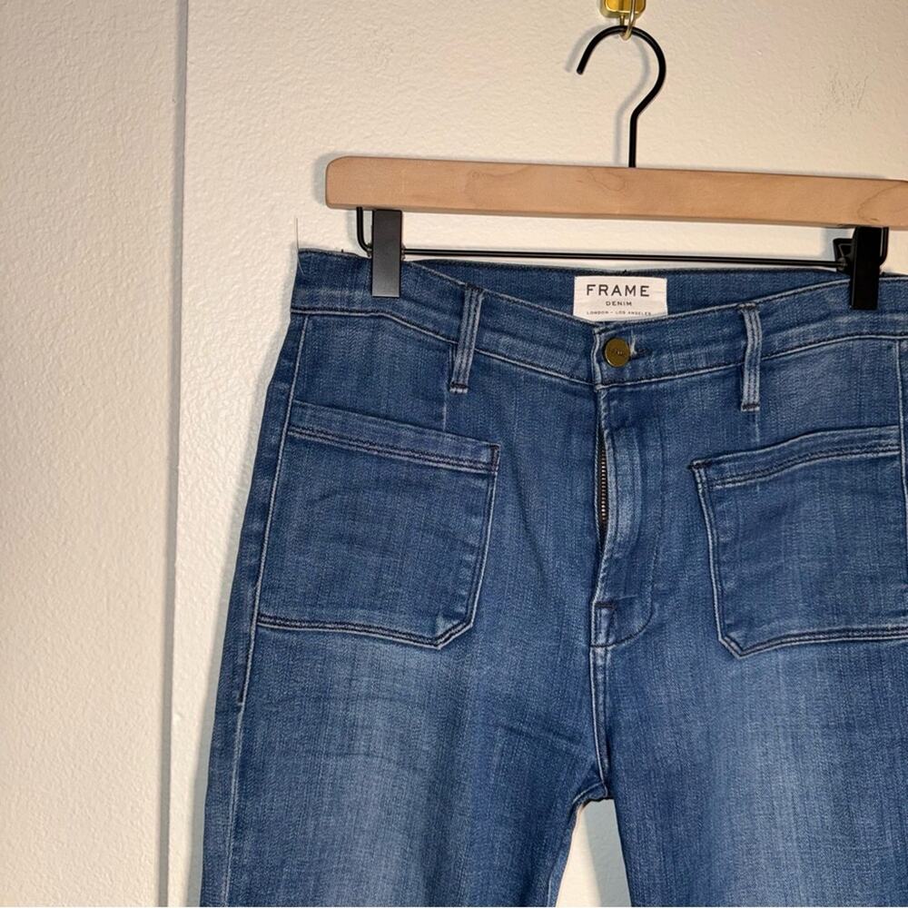 FRAME 70s style designer exposed pocket raw distressed hem flare denim jeans 27 - Picture 5 of 7